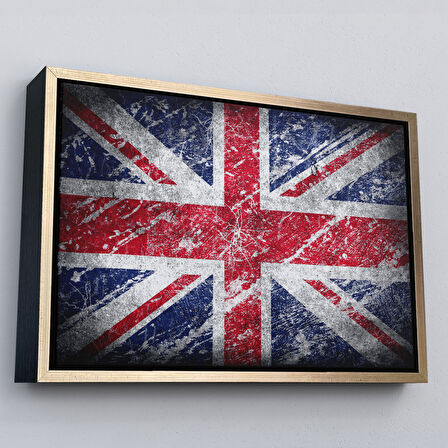 Beyaz Çerçeveli İngiltere Bayrağı Rustik Kanvas Tablo, Ev ve Ofis Dekoru