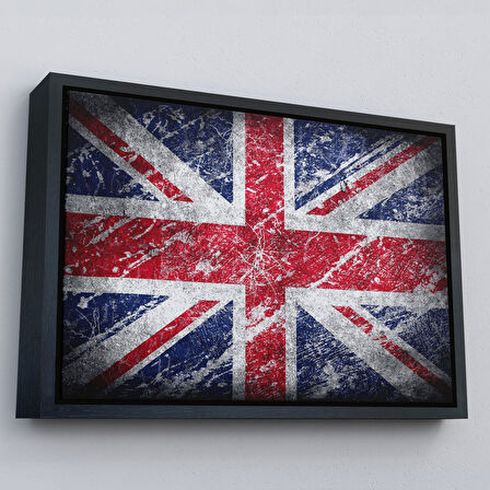 Beyaz Çerçeveli İngiltere Bayrağı Rustik Kanvas Tablo, Ev ve Ofis Dekoru