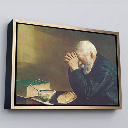 Beyaz Çerçeveli Eric Enstrom Grace Adam Ekmek Üzerinde Dua Ediyor Kanvas Tablo