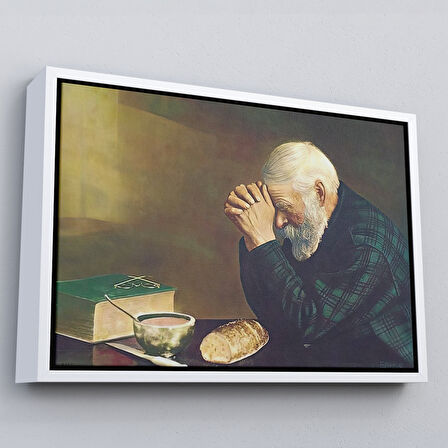 Siyah Çerçeveli Eric Enstrom Grace Adam Ekmek Üzerinde Dua Ediyor Kanvas Tablo