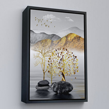 Altın Çerçeveli Modern Renkli Soyut Tablo