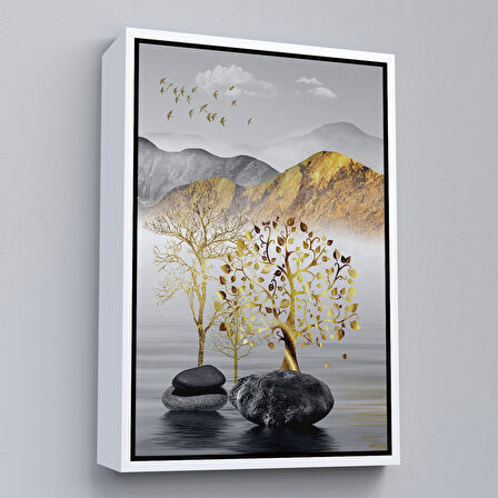 Altın Çerçeveli Modern Renkli Soyut Tablo