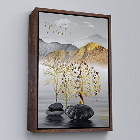 Altın Çerçeveli Modern Renkli Soyut Tablo