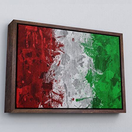 Kahverengi Çerçeveli İtalya Bayrağı Kanvas Duvar Tablo, Ev ve Ofis Dekoru, Spor Kulübü, Bar Dekoru