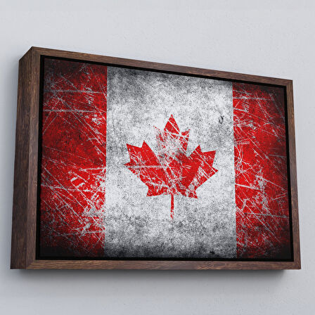 Kahverengi Çerçeveli Kanada Bayrağı Rustik Kanvas Tablo, Kanada Bayrağı Tablo, Ev ve Ofis Dekoru