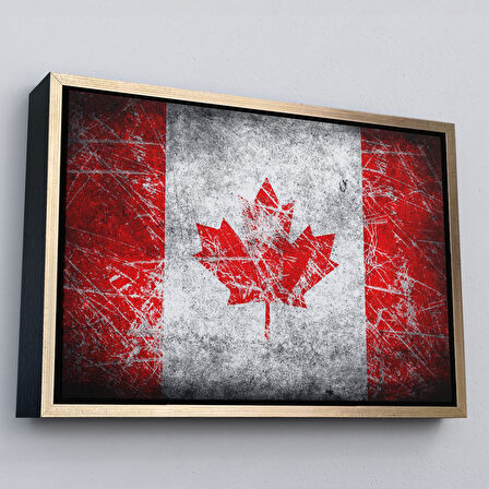 Kahverengi Çerçeveli Kanada Bayrağı Rustik Kanvas Tablo, Kanada Bayrağı Tablo, Ev ve Ofis Dekoru