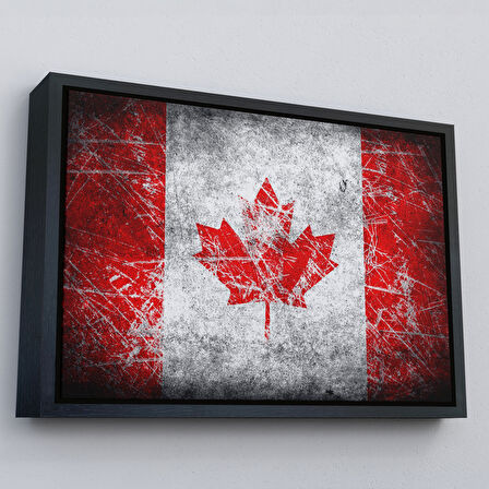 Kahverengi Çerçeveli Kanada Bayrağı Rustik Kanvas Tablo, Kanada Bayrağı Tablo, Ev ve Ofis Dekoru