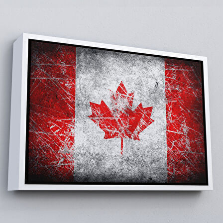 Kahverengi Çerçeveli Kanada Bayrağı Rustik Kanvas Tablo, Kanada Bayrağı Tablo, Ev ve Ofis Dekoru