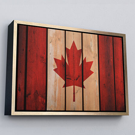 Siyah Çerçeveli Ahşap Kanada Bayrağı Rustik Kanvas Tablo, Kanada Bayrağı Vintage , Ev ve Ofis Dekoru