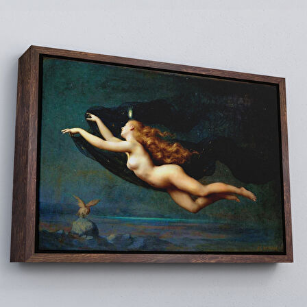 Kahverengi Çerçeveli La Nuit by Auguste Raynaud Kanvas Duvar Sanatı Tablo, Klasik Sanat