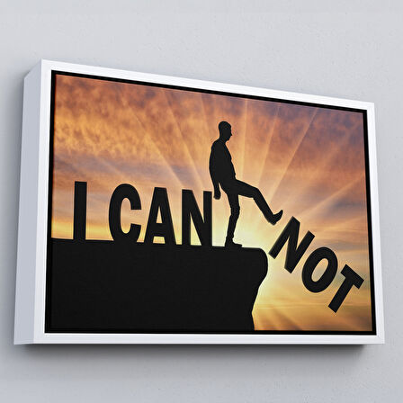 Beyaz Çerçeveli Yapamam, Ayakta Uçurum Kelimeyi Zorlar Kanvas Tablo, Ben Yapabilirim, Motivasyon