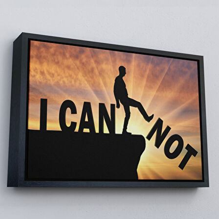 Beyaz Çerçeveli Yapamam, Ayakta Uçurum Kelimeyi Zorlar Kanvas Tablo, Ben Yapabilirim, Motivasyon