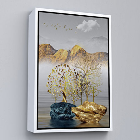 Beyaz Çerçeveli Modern Renkli Soyut Tablo