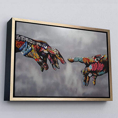 Altın Çerçeveli Tanrının Eli Tablo, Hıristiyanlara Hediye, İncil Severler, Banksy Graffiti Sanatı