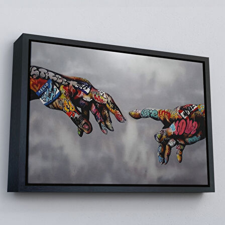 Siyah Çerçeveli Tanrının Eli Tablo, Hıristiyanlara Hediye, İncil Severler, Banksy Graffiti Sanatı