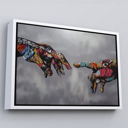 Beyaz Çerçeveli Tanrının Eli Tablo, Hıristiyanlara Hediye, İncil Severler, Banksy Graffiti Sanatı