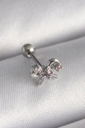 316L Çelik Gümüş Renk Zirkon Taşlı Kurdele Tragus Piercing 5886