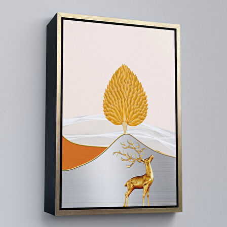 Altın Çerçeveli Modern Renkli Soyut Tablo