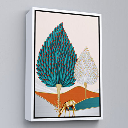 Beyaz Çerçeveli Modern Renkli Soyut Tablo