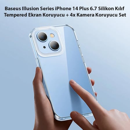 Illusion Series İphone 14 Plus 6.7 Silikon Kılıf + Tempered Ekran Koruyucu + 4x Kamera Koruyu 