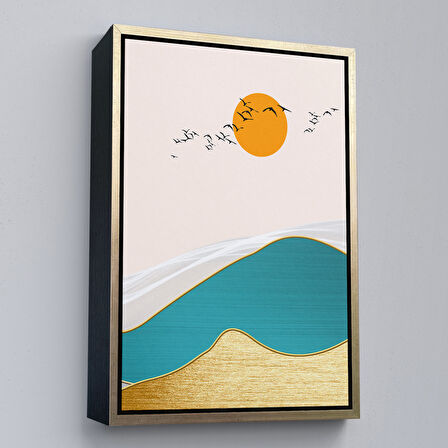 Altın Çerçeveli Modern Renkli Soyut Tablo