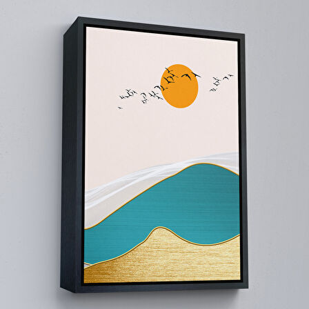 Altın Çerçeveli Modern Renkli Soyut Tablo