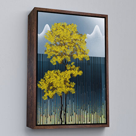 Beyaz Çerçeveli Modern Altın Soyut Tablosu