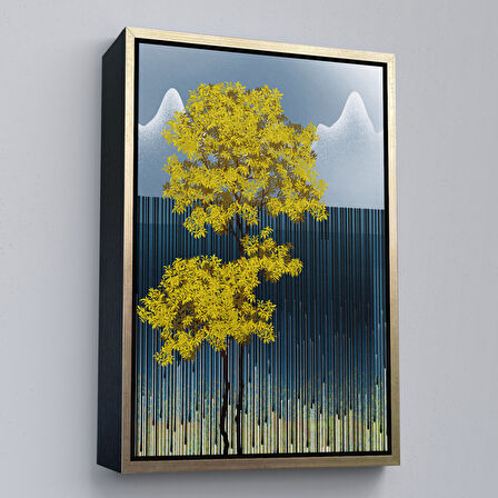 Siyah Çerçeveli Modern Altın Soyut Tablosu