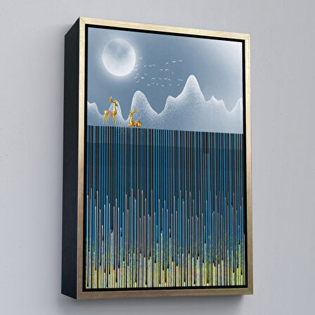 Kahverengi Çerçeveli Modern Altın Soyut Tablosu