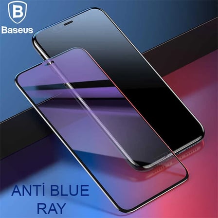 Baseus İphone 11 Pro Max 0.20mm Anti Blue Ray Tam Ekran Koruyucu-(5775) — Renk: Siyah