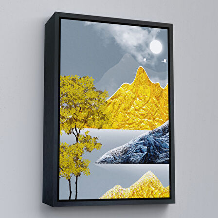 Siyah Çerçeveli Modern Altın Soyut Tablosu