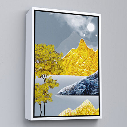 Siyah Çerçeveli Modern Altın Soyut Tablosu