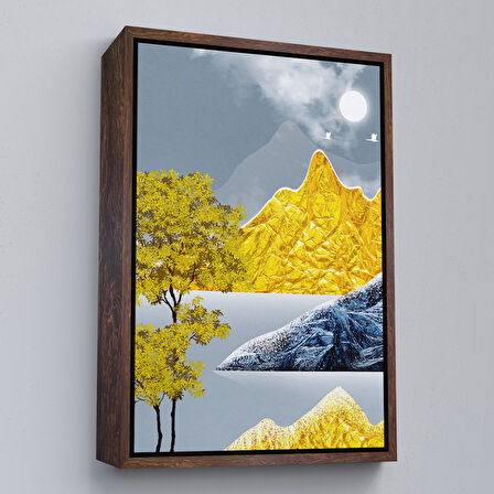 Siyah Çerçeveli Modern Altın Soyut Tablosu