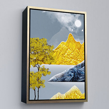 Siyah Çerçeveli Modern Altın Soyut Tablosu