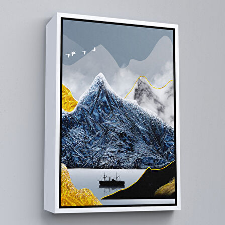 Beyaz Çerçeveli Modern Altın Soyut Tablosu