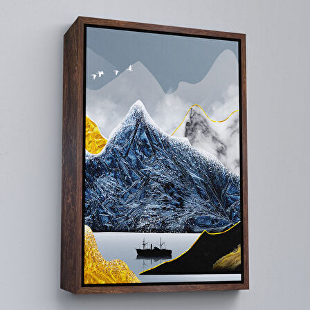 Beyaz Çerçeveli Modern Altın Soyut Tablosu