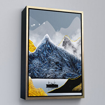 Beyaz Çerçeveli Modern Altın Soyut Tablosu