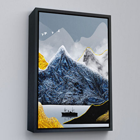 Beyaz Çerçeveli Modern Altın Soyut Tablosu