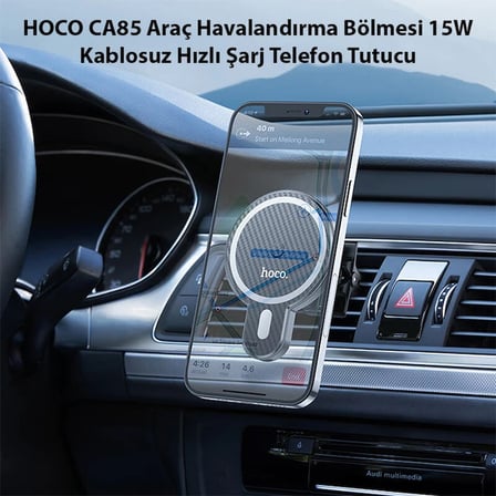 Şarj Cihazı CA85 Araç Havalandırma Bölmesi 15W Kablosuz Hızlı Telefon Tutucu Siyah