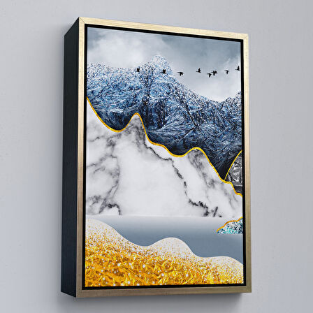 Siyah Çerçeveli Modern Altın Soyut Tablosu