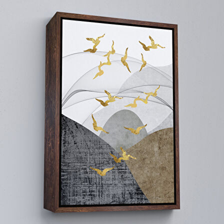 Beyaz Çerçeveli Modern Altın Soyut Tablosu