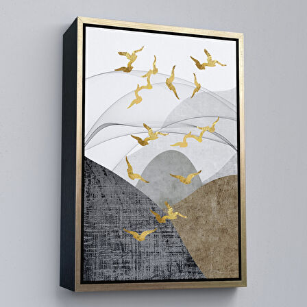 Beyaz Çerçeveli Modern Altın Soyut Tablosu