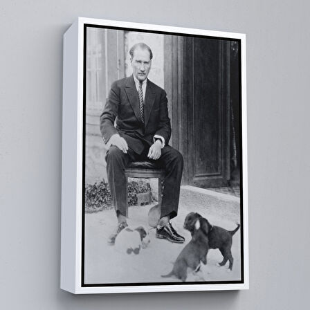 Kahverengi Çerçeveli Atatürk Portre Tablosu Mustafa Kemal Atatürk Dikdörtgen Dekoratif Kanvas Tablo
