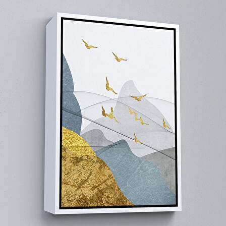 Beyaz Çerçeveli Modern Altın Soyut Tablosu