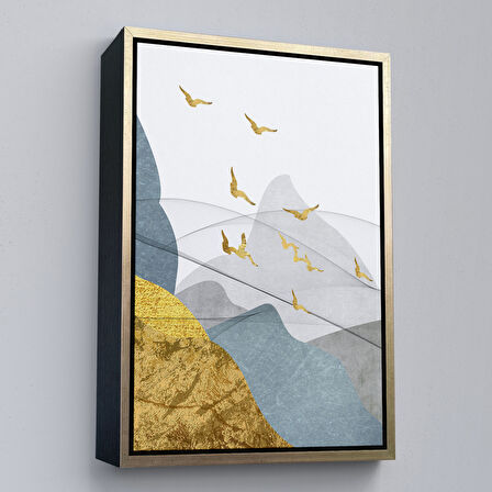 Beyaz Çerçeveli Modern Altın Soyut Tablosu