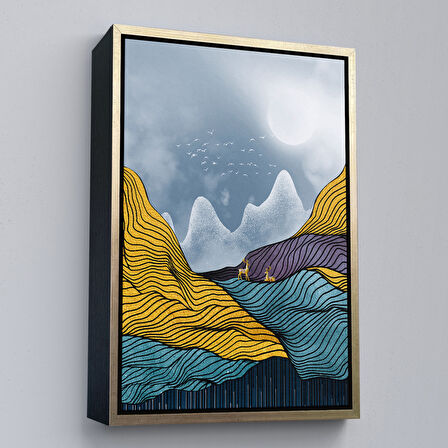 Kahverengi Çerçeveli Modern Altın Soyut Tablosu