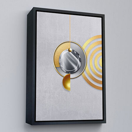 Siyah Çerçeveli Modern Altın Soyut Tablosu