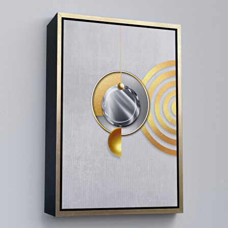 Siyah Çerçeveli Modern Altın Soyut Tablosu