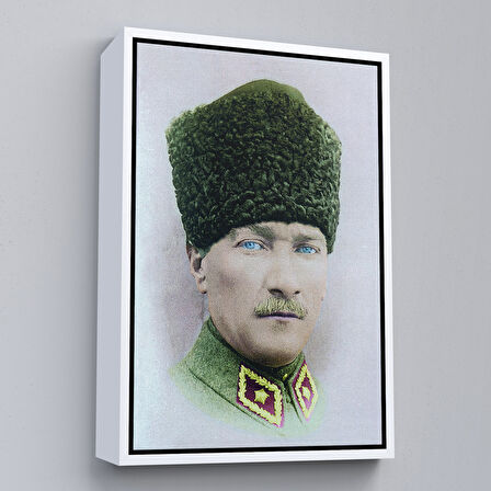 Kahverengi Çerçeveli Atatürk Portre Tablosu Mustafa Kemal Atatürk Dikdörtgen Dekoratif Kanvas Tablo