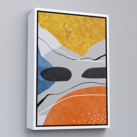 Altın Çerçeveli Modern Renkli Soyut Tablo